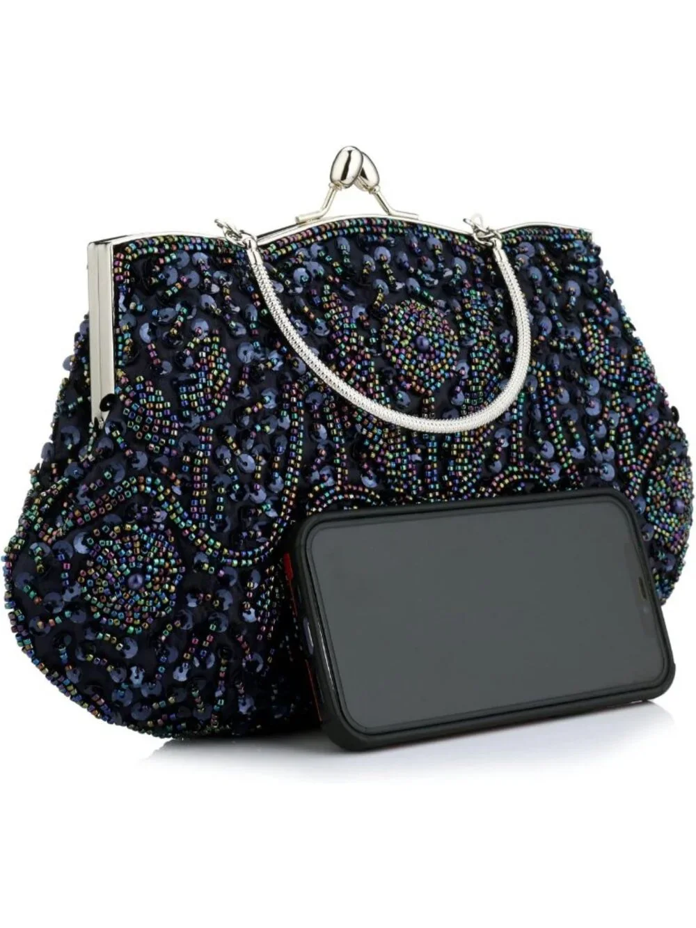 Elegant Beaded Sequin Flower Evening Clutch Bag - Large Handbag for Women